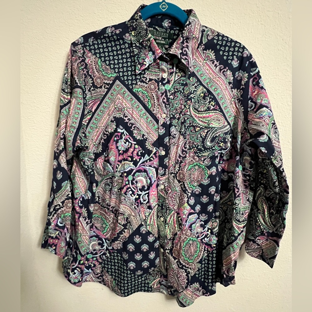Lauren Ralph Lauren Non Iron Paisley Print Button Up 100% Cotton Shirt Sz 1X